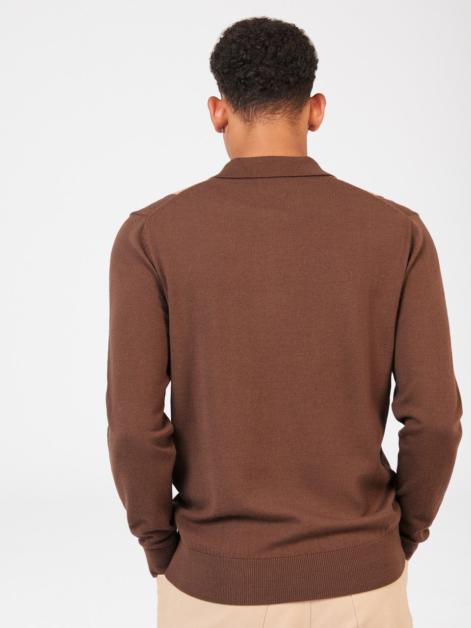 Pull à Col Polo Ben Sherman Block Stripe Merino Chocolat | TDR-78394566